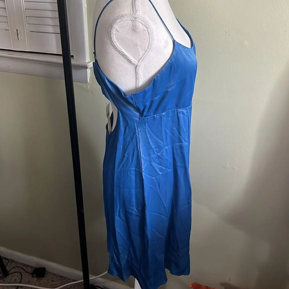 Anthropologie Royal Blue open back slip satin Mini Dress - Picture 6 of 16
